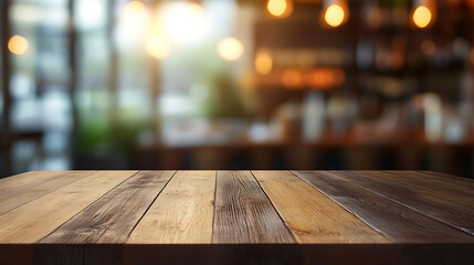 Poster - Artistic representation of a top desk with blurred restaurant background