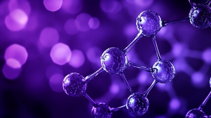 Wall Mural - microscopic 3d render of a molecule structure with purple bokeh background.