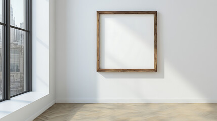 Aufkleber - Blank wooden frame hanging on the white wall