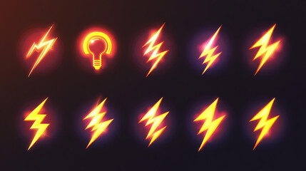 Poster - Electric expressions: lightning icon set and power symbol