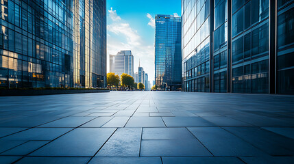 Aufkleber - Empty pavement and modern buildings in city