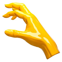 Poster - Glossy yellow ceramic hand isolated on transparency background, shaped in claw like gesture, showcasing modern and artistic design with smooth reflective surface