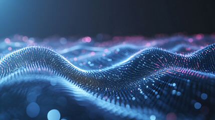 Aufkleber - Futuristic data stream 3d illustration, data transfer technology, wave of dots and weave lines, abstract background