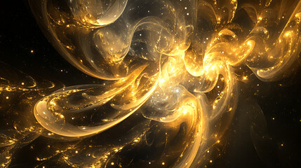 Fototapete - Genesis, creation of the world, abstract fractal background for creative design, gold and black
