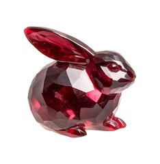 Poster - red crystal rabbit figurine with faceted design is isolated on transparency background, showcasing its elegant and reflective surface