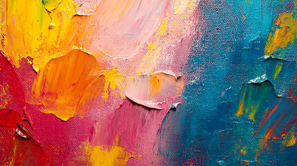 Poster - Highly-textured colorful abstract painting background, brush stroke, natural texture of oil paint