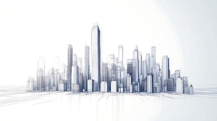 Poster - Line from skyscrapers during construction, city skyline, 3d illustration
