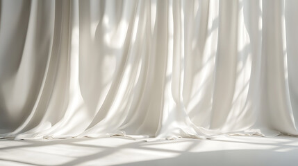 Poster - Minimalistic abstract gentle white background with light and shadow of window curtains on wall
