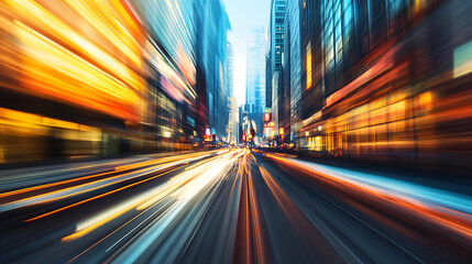 Poster - Motion blur of a business city center street