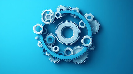 Fototapete - A circular gear with gears around it on a flat background