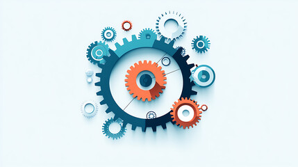 Fototapete - A circular gear with gears around it on a flat background