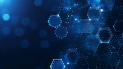 Aufkleber - Abstract blue background with digital data and hexagons, technology illustration for web banner design template digital marketing concept
