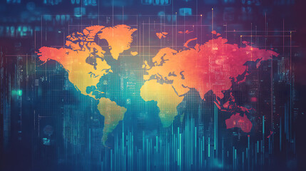 Aufkleber - An image featuring a colorful world map with a graph behind