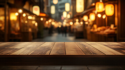 Aufkleber - Background for product display or montage empty wooden table top with a blurred background of a japanese winter market