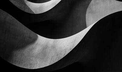 Wall Mural - Monochrome Abstract Architecture with Curved Concrete Forms and Shadows