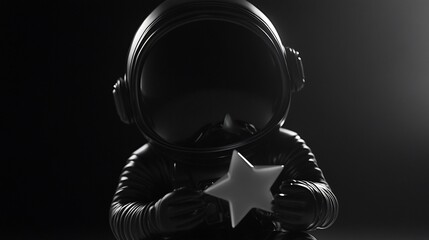 Wall Mural - dark astronaut figurine holding a small star.