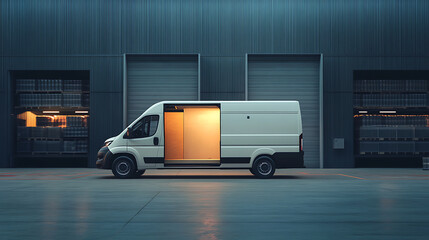 Aufkleber - Delivery van with open side door, the van stands near the warehouse, logistics and delivery concept