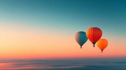  Scenic sunrise with colorful hot air balloons flying