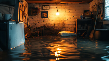 Aufkleber - Flooded basement with lit light