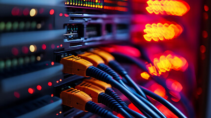 Aufkleber - Large group of utp cables, ethernet cables in rack cabinet, utp cables from a patch panel in the server rack in the data center room
