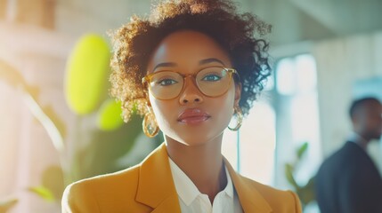 Wall Mural - a professional woman in a stylish blazer making a presentation about e-commerce growth, animated tea