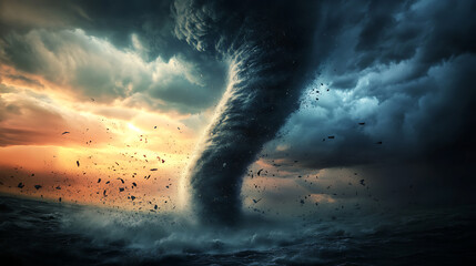 Fototapete - Tornadoes devastate land and oceans, the concept of extreme weather and climate change