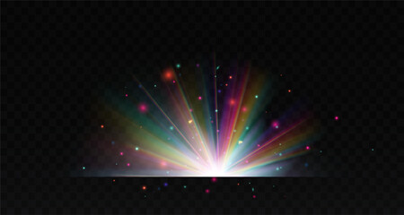 Wall Mural - lens explosion, spark, spark. glowing bright light explosion effect. crystal the effect of a bright 