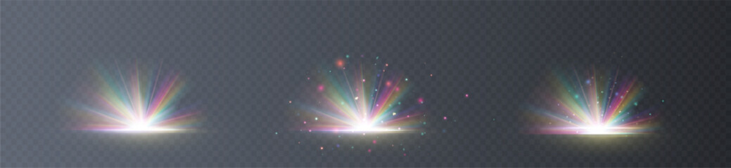 Wall Mural - lens explosion, spark, spark. glowing bright light explosion effect. crystal the effect of a bright 