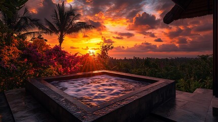 Wall Mural - Sunset view from a private hot tub.