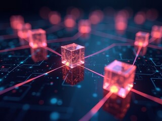 Wall Mural - innovative blockchain technology showcasing interconnected nodes and glowing cubes representing cryp