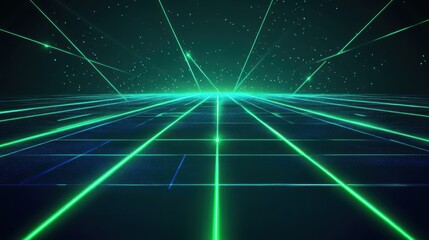 Wall Mural - Glowing green blue neon laser lines abstract background. Futuristic hi-tech vector design.