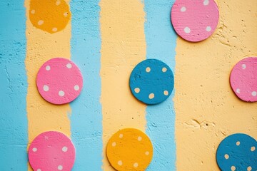 Poster - Colorful circles on a striped painted wall