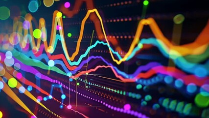 Poster - Colorful Data Visualization Abstract Technology Trends with Vibrant Lines and Dots Showcasing Statistics and Insights in Dynamic Digital Design.
