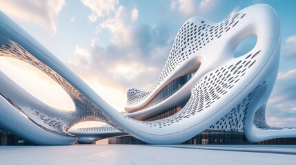 Wall Mural - Futuristic white building design.