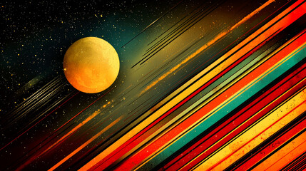Wall Mural - Cosmic Stripes: A Retro Space Landscape of Vibrant Colors and Celestial Wonders