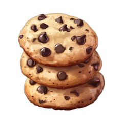 stack of chocolate chip cookies isolated on white transparent background