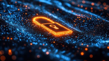 Glowing padlock on digital wave, cybersecurity concept