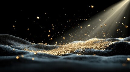 Wall Mural - a beam of light shining through a cloud of fine gold dust, revealing the intricate patterns and move