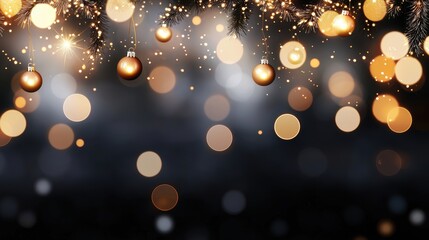 Wall Mural - abstract golden bokeh lights fading into a soft, black background, creating a dreamy and romantic mo