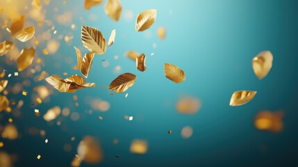 Wall Mural - a slow motion capture of golden confetti falling through the air, creating a sense of elegance and c