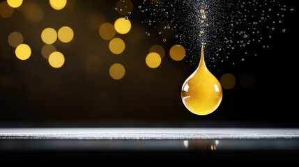 Wall Mural - a single drop of liquid gold falling and forming a perfect sphere before impact, highlighting the su