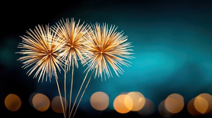 Wall Mural - multiple golden fireworks bursting simultaneously, creating a breathtaking display of color, light, 