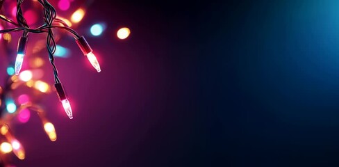 Wall Mural - Christmas lights with pink and blue gradient reflections. Holiday decoration stores, event planning services, party supplies