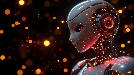 Futuristic android child portrait with glowing internal circuits.