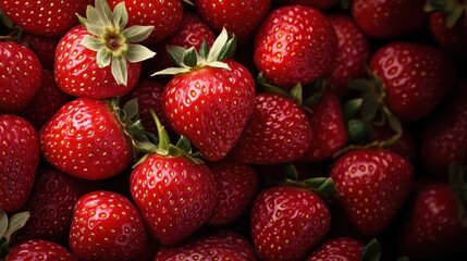 A vibrant display of fresh ripe strawberries beautifully arranged in an abundance, showcasing their rich red color and inviting freshness for culinary delights or health.