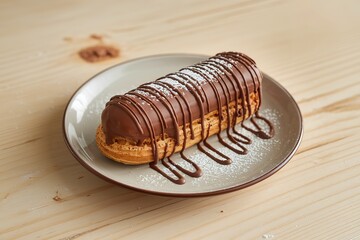 Wall Mural - a delicious chocolate French eclair on a plate