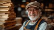 © afif - Happy carpenter workshop portrait, wood background