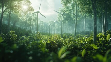 Wall Mural - Forest Wind Turbines Generating Green Energy