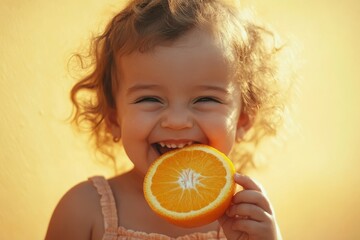 Joyful Toddler Enjoying a Slice of Orange