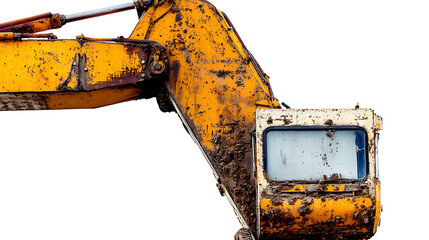 Leinwandbilder - A close, up shot of a yellow excavator against isolated on a white background